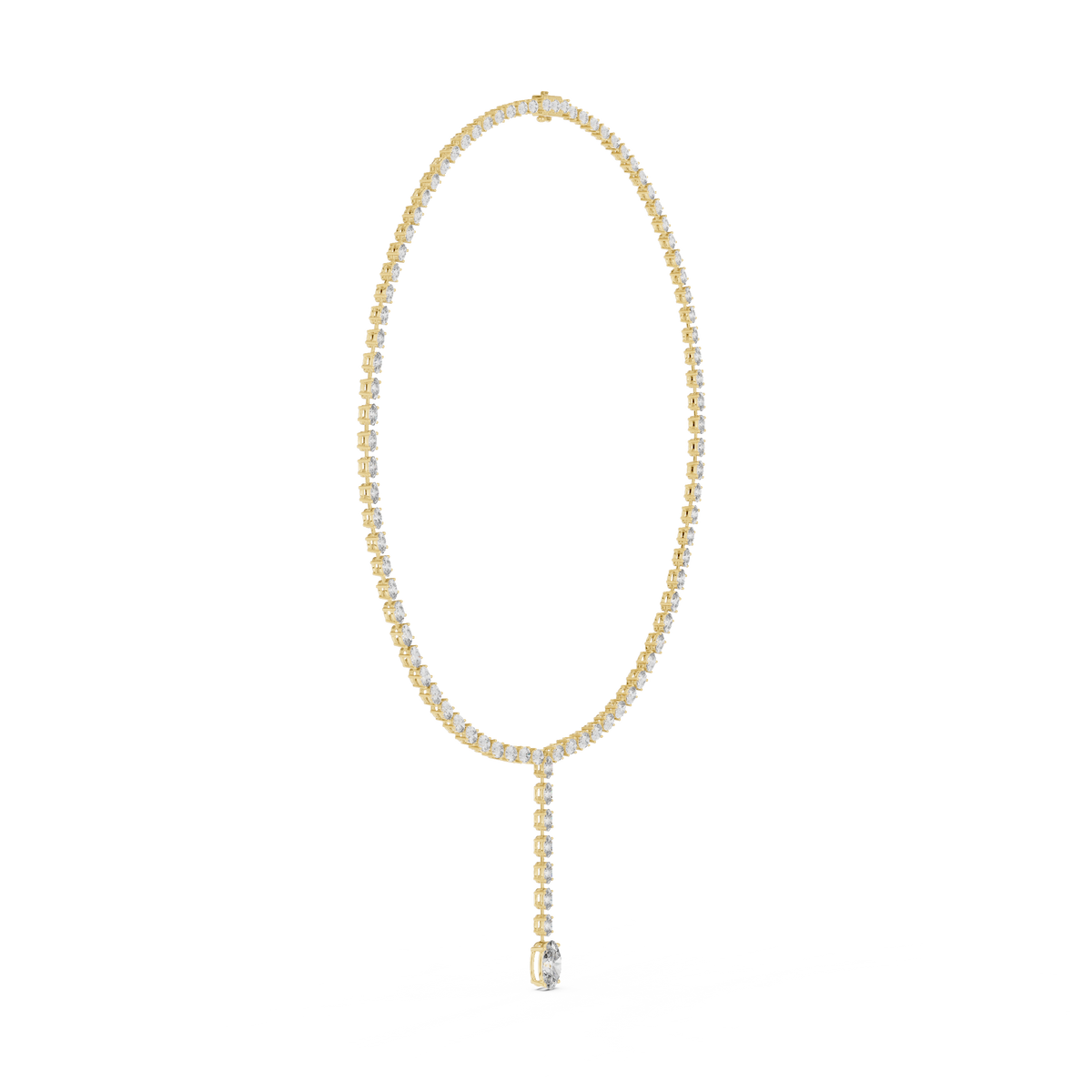 IGI Certified Oval Lab Grown Diamond Drop Tennis Necklace, Yellow Gold