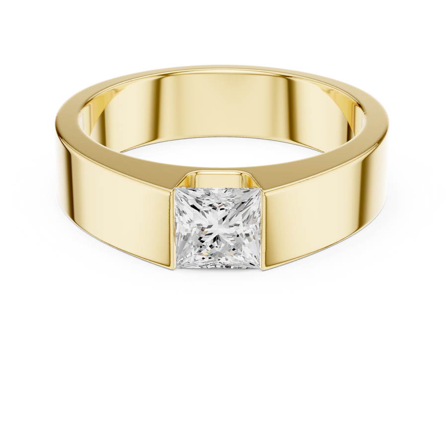 Princess Cut Lab-Grown Diamond Men's Bezel-Set Ring, Yellow Gold