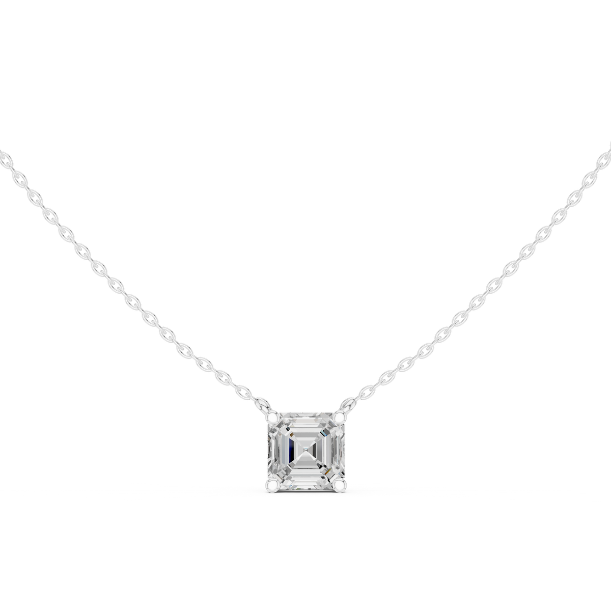 Asscher Cut Lab Grown Diamond Solitaire Pendant, White Gold