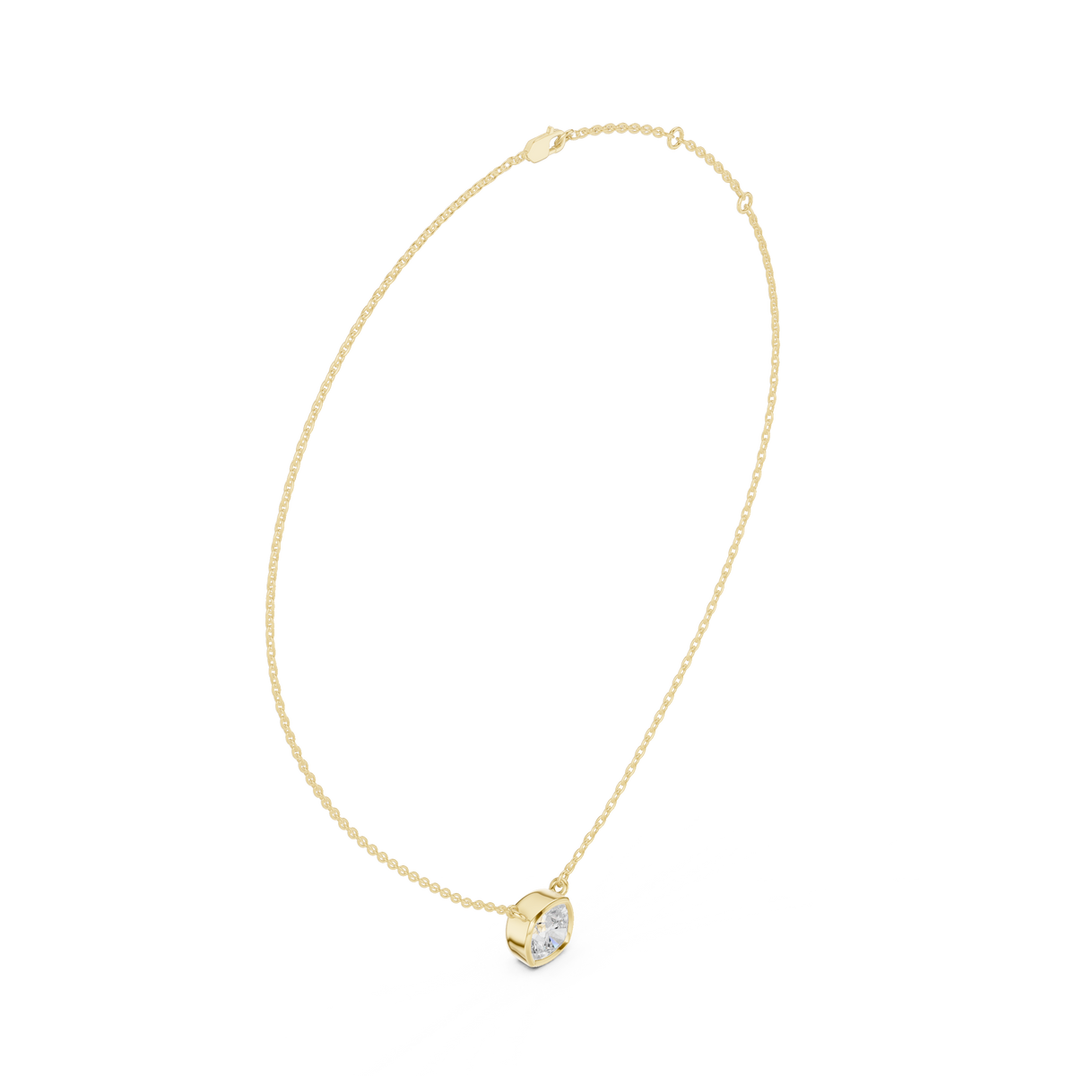 Cushion Cut Bezel Lab Grown Diamond Solitaire Pendant, Yellow Gold