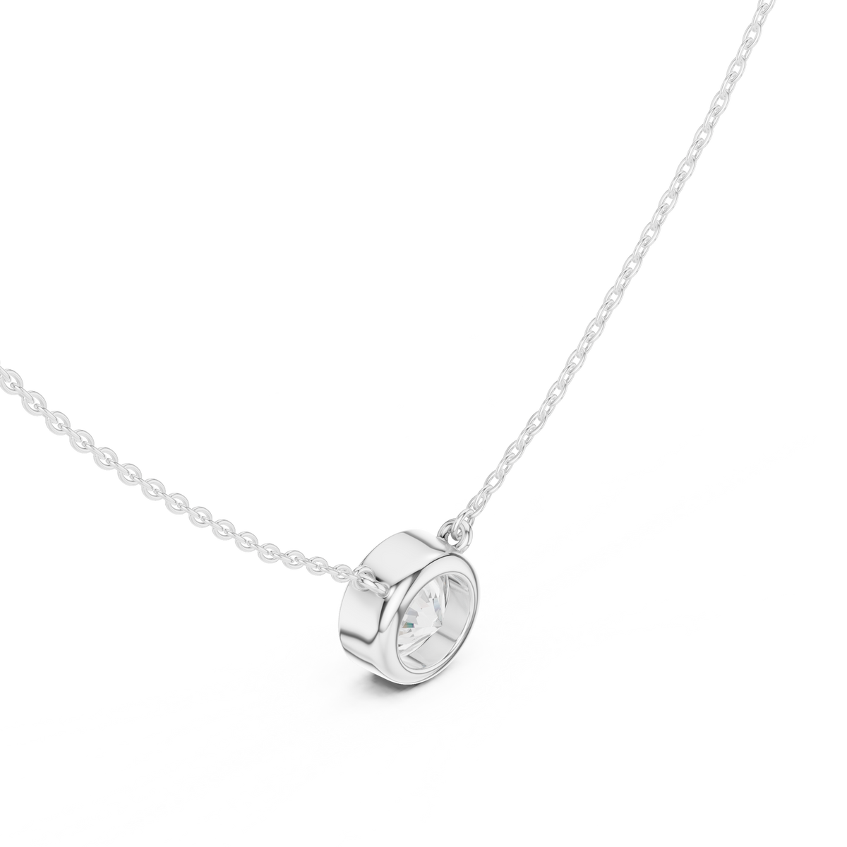 Round Brilliant Bezel Lab Grown Diamond Solitaire Pendant, White Gold
