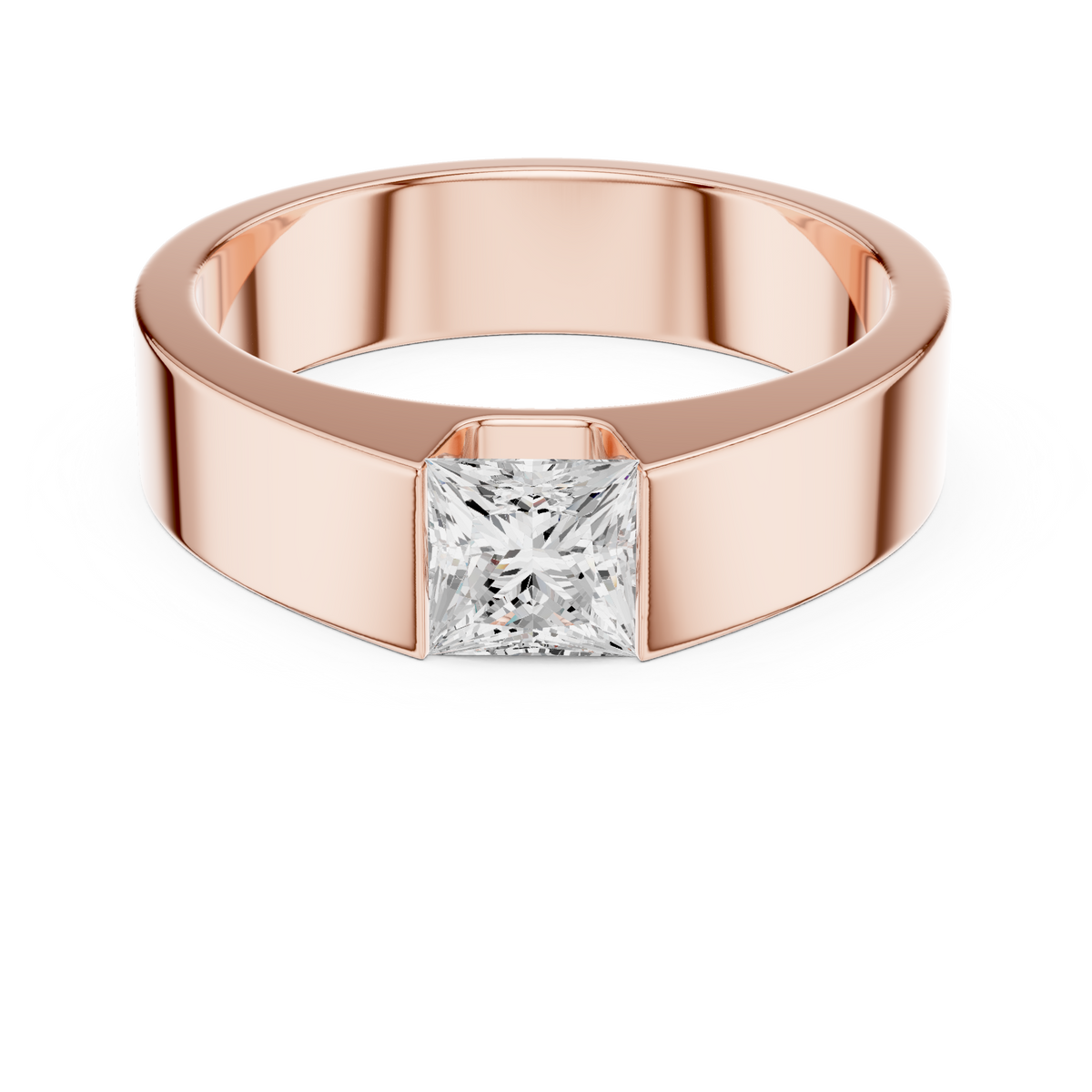 Princess Cut Lab-Grown Diamond Men's Bezel-Set Ring, Rose Gold