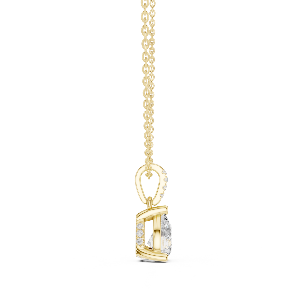 Pear Cut Lab Grown Diamond Solitaire Pendant with Diamond Bail Necklace, Yellow Gold