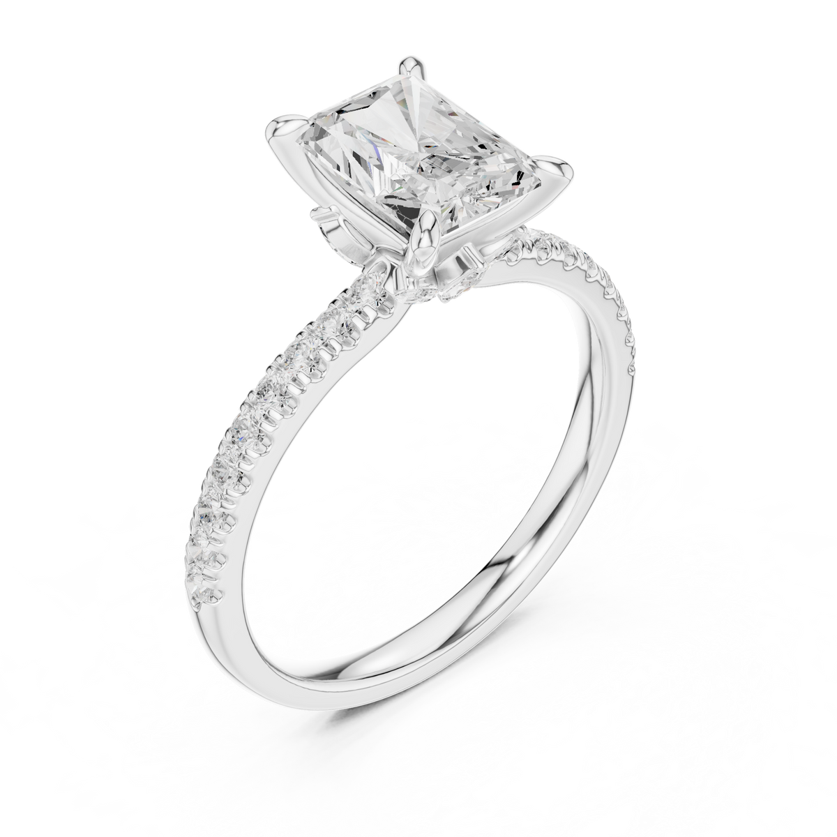 Radiant Cut Lab-Grown Diamond Proposal Ring with Hidden Halo, White Gold