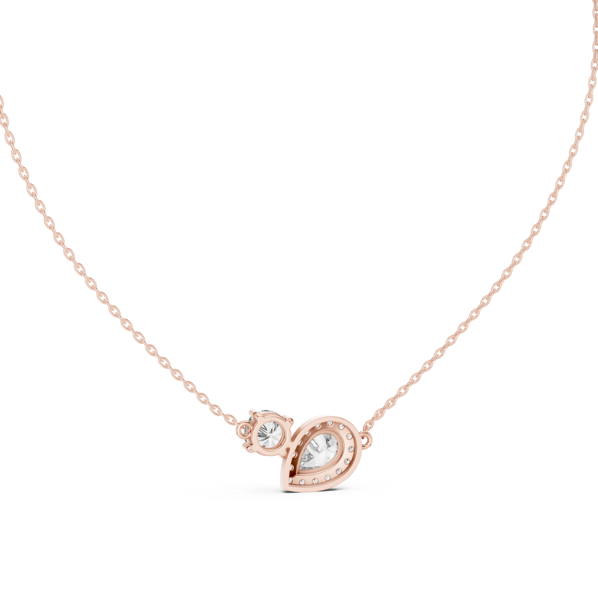 Toi et Moi Pear & Round Halo Lab Grown Diamond Pendant, Rose Gold
