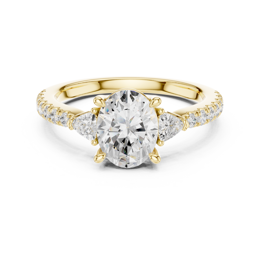 Oval Cut Lab Grown Diamond Proposal Ring with Trillion Side Stones, Yellow Gold