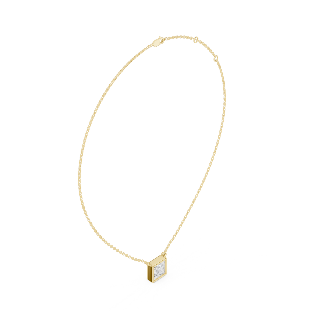 Princess Cut Bezel Lab Grown Diamond Solitaire Pendant, Yellow Gold
