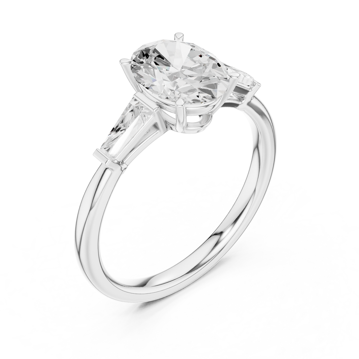 Oval Cut Lab-Grown Diamond Three Stone Anniversary Ring, White Gold