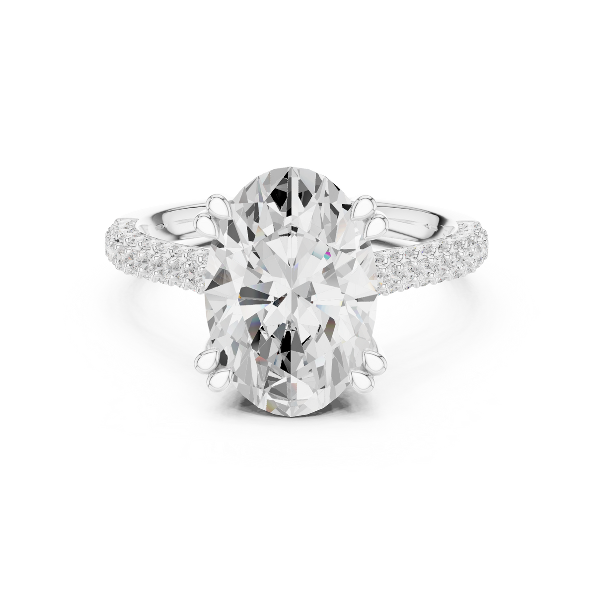 4.00 CT Oval Lab Grown Diamond Hidden Halo Ring with Pavé Band, White Gold