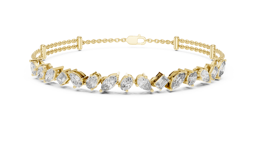 Mixed Shape Lab Grown Diamond Tennis Bracelet, Yellow Gold