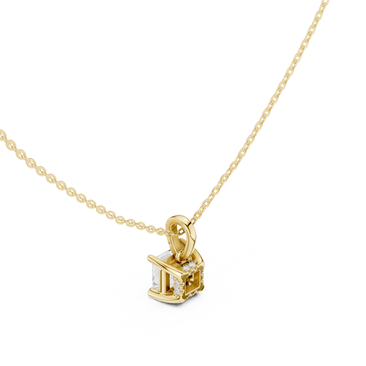 Asscher Cut Lab Grown Diamond Solitaire Pendant with Diamond Bail Necklace, Yellow Gold