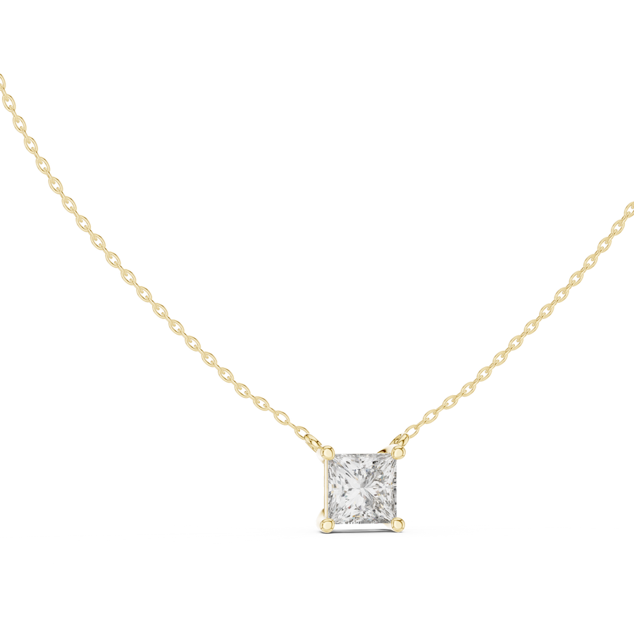 2.50 CT Princess Solitaire Lab Grown Diamond Pendant, Yellow Gold