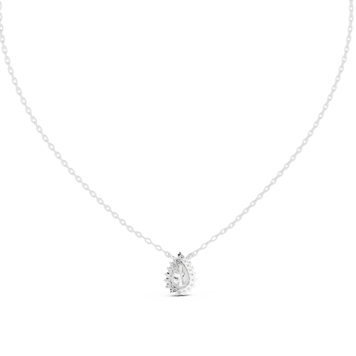 0.70 Carat Pear Halo Lab Grown Diamond Pendant, White Gold