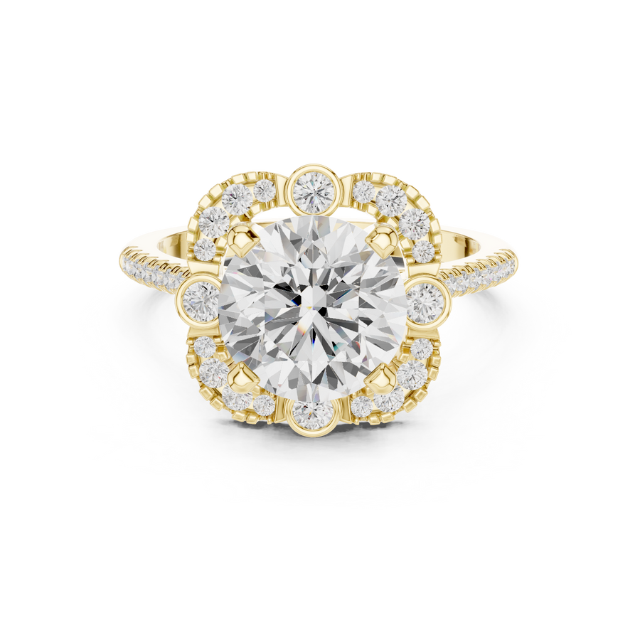 2.50 CT Round Lab-Grown Diamond Halo Ring with Pavé Diamond Band, Yellow Gold