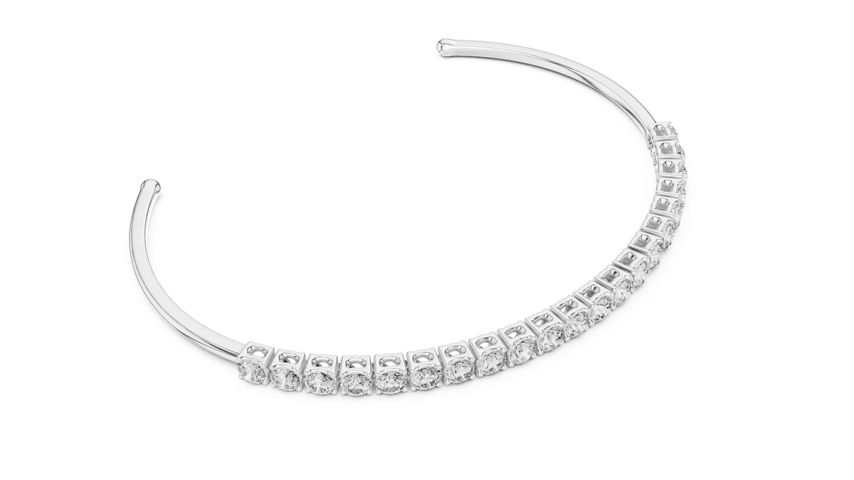 Classic Round Lab Grown Diamond Open Cuff Bracelet, White Gold