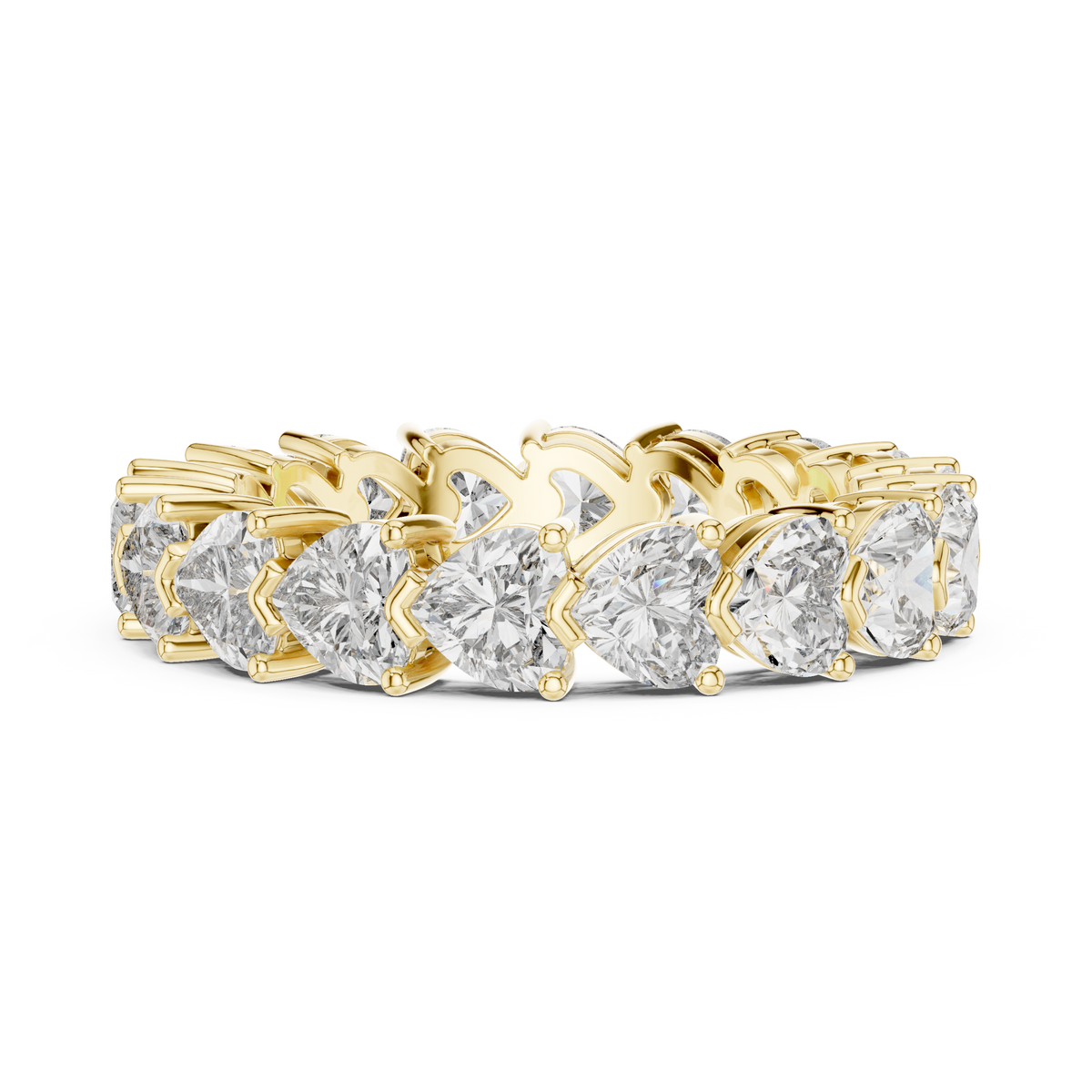 Heart Shape Lab Grown Diamond Eternity Band Ring, Yellow Gold