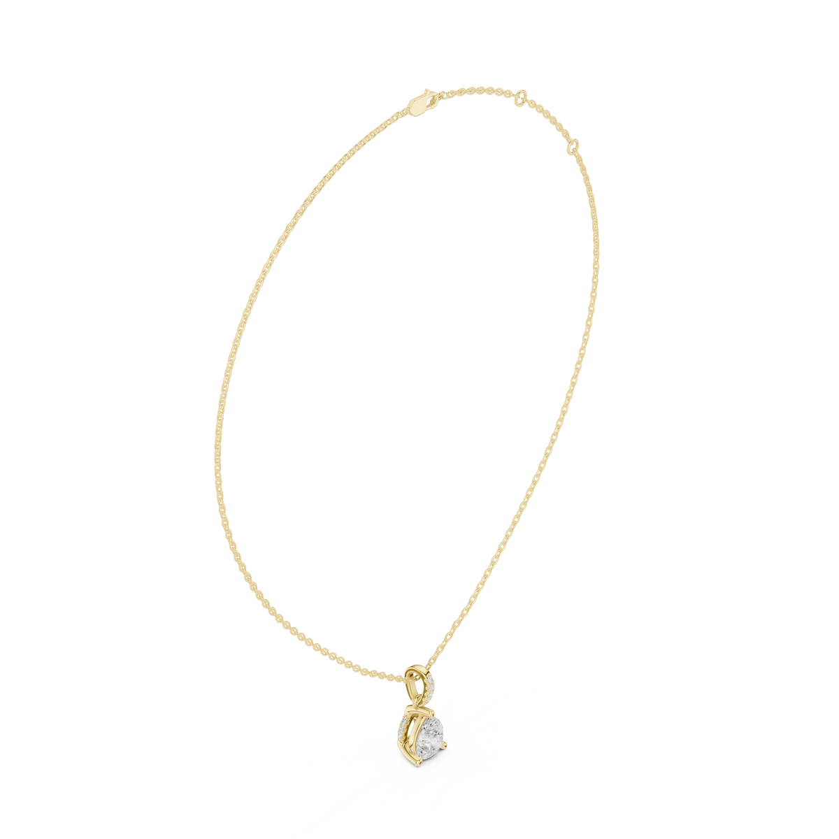 Pear Cut Lab Grown Diamond Solitaire Pendant with Diamond Bail Necklace, Yellow Gold