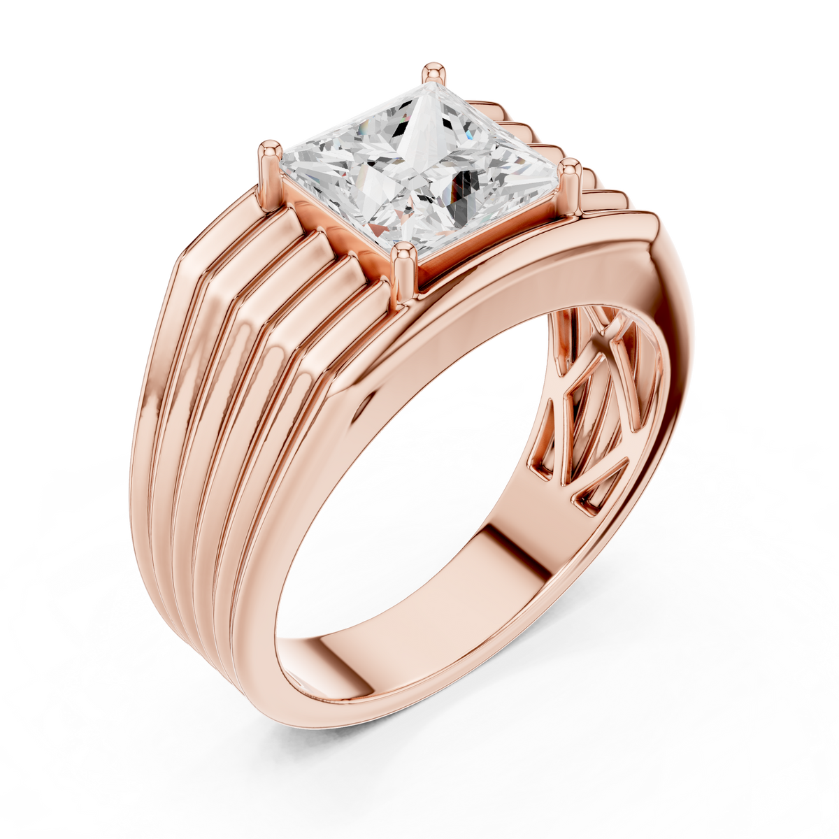 IGI Certified Princess Cut Lab-Grown Diamond Men's Statement Ring, Rose Gold