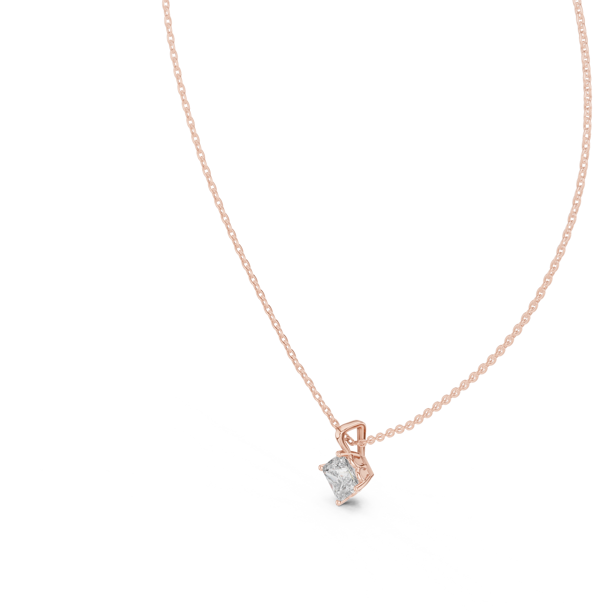 1.00 CT Princess Cut Lab Grown Diamond Solitaire Pendant, Rose Gold