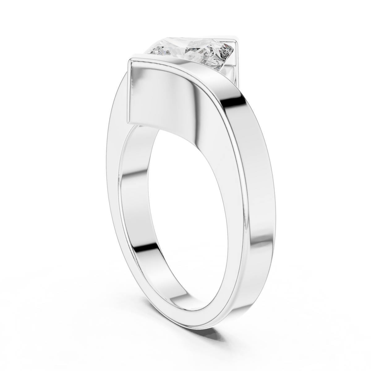 2 CT Princess Cut Lab Grown Diamond Modern Crossover Ring, White Gold