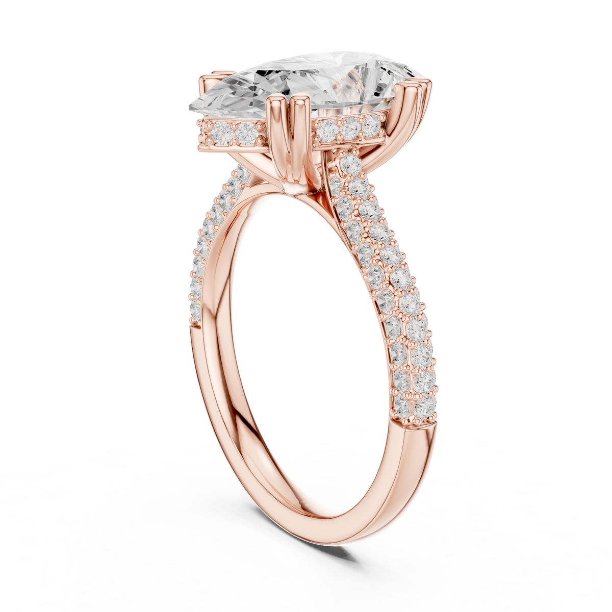 3.50 CT Pear Cut Lab Grown Diamond Hidden Halo Engagement Ring, Rose Gold