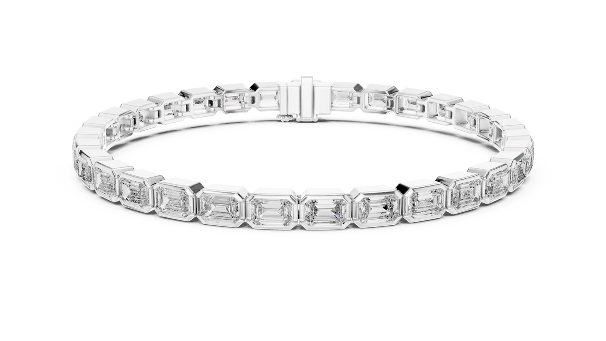 Bezel Emerald Cut Lab Grown Diamond Tennis Bracelet, White Gold