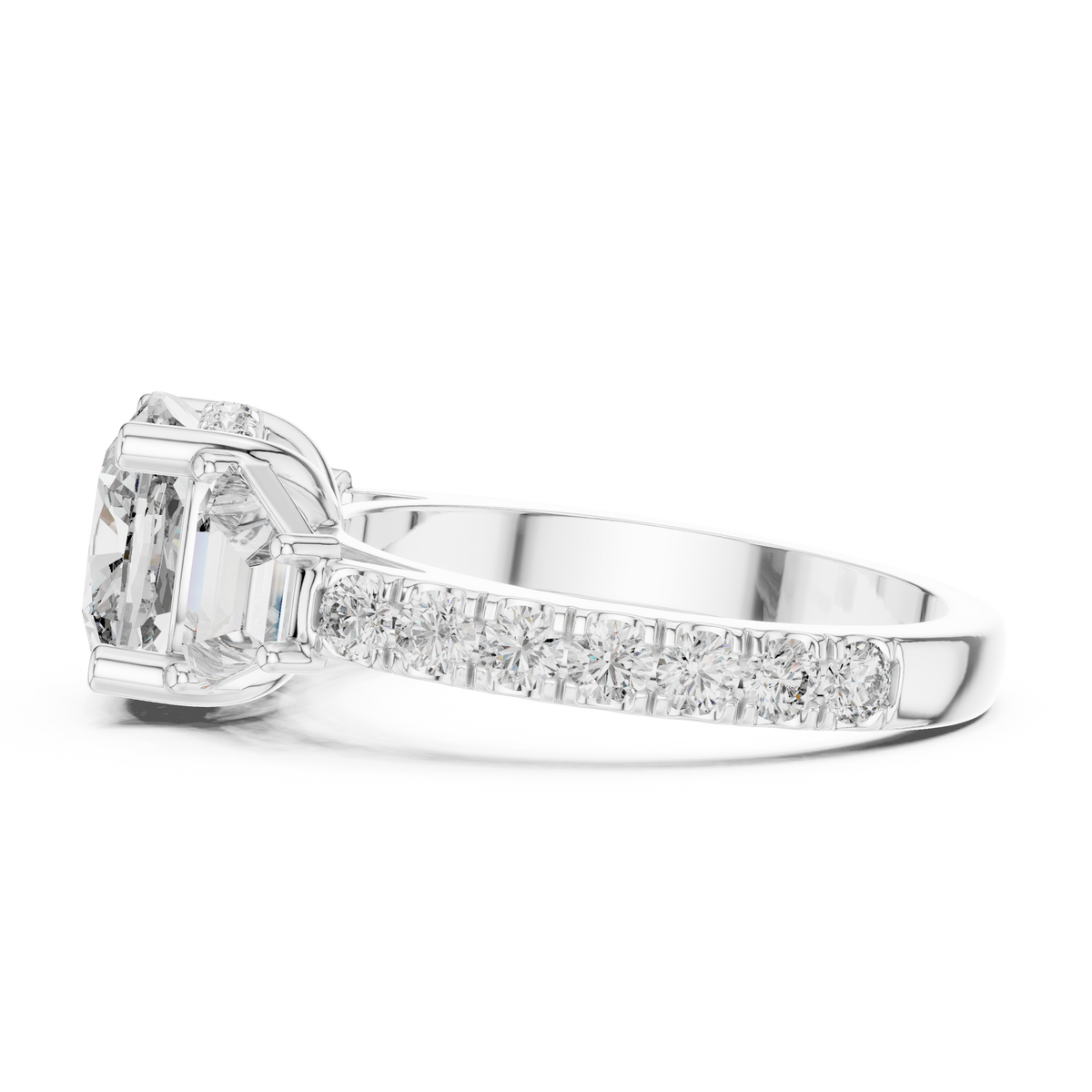 Cushion Cut Lab Grown Diamond Halo Engagement Ring with Pavé Double Band, White Gold