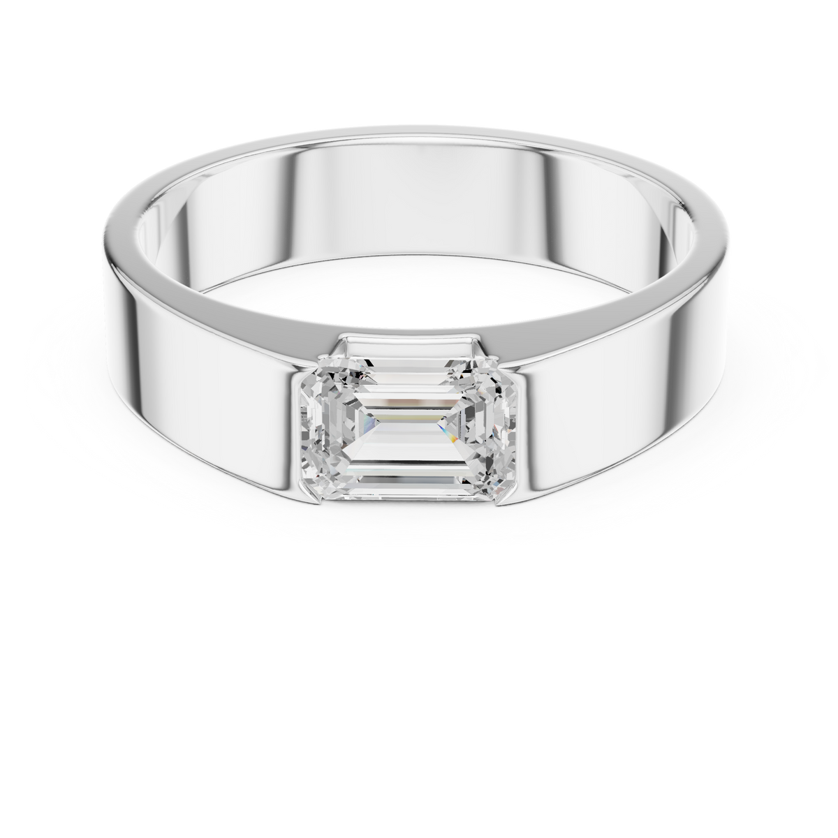 Emerald Cut Lab-Grown Diamond Men's Bezel-Set Ring, White Gold