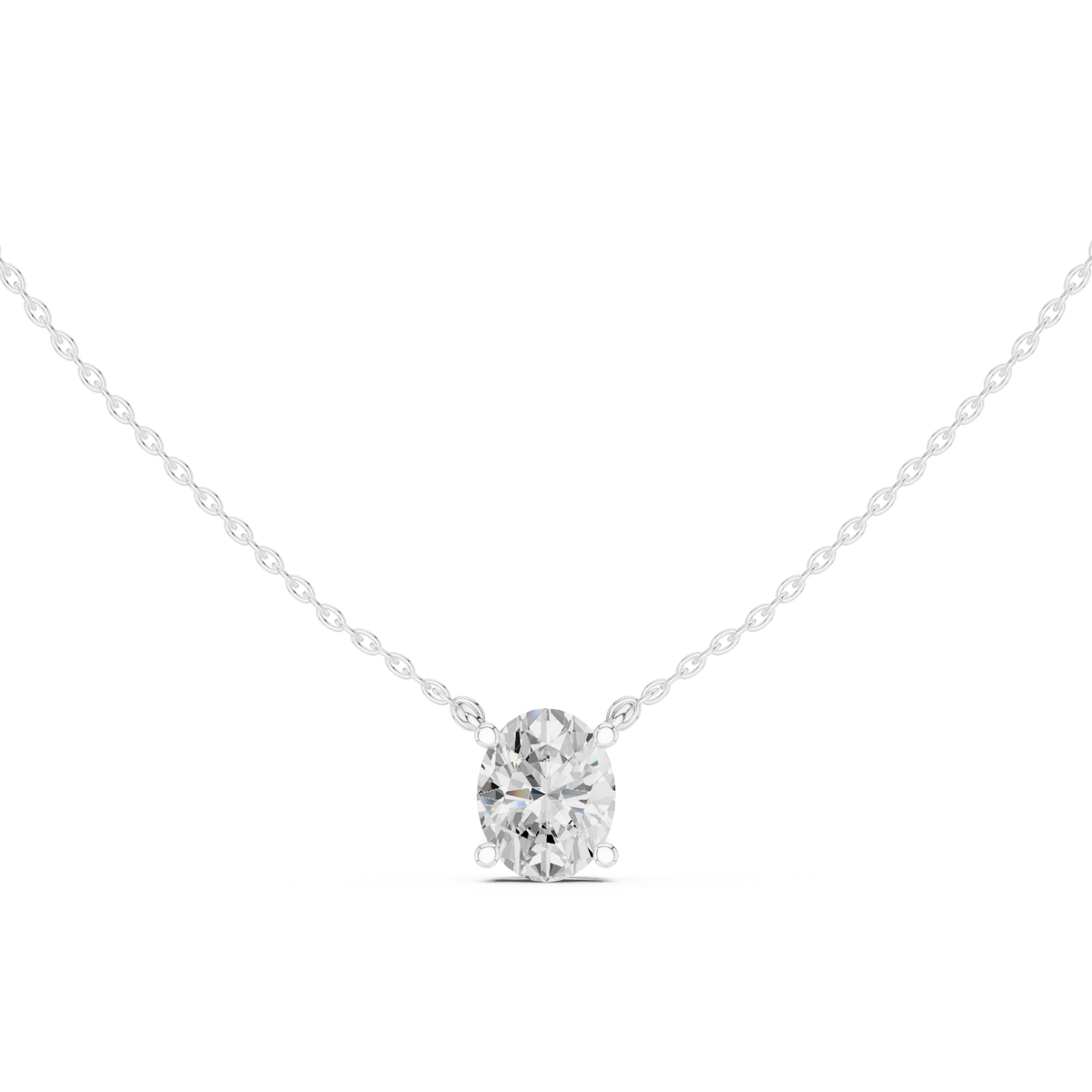 Classic Oval Cut Lab Grown Diamond Solitaire Pendant, White Gold