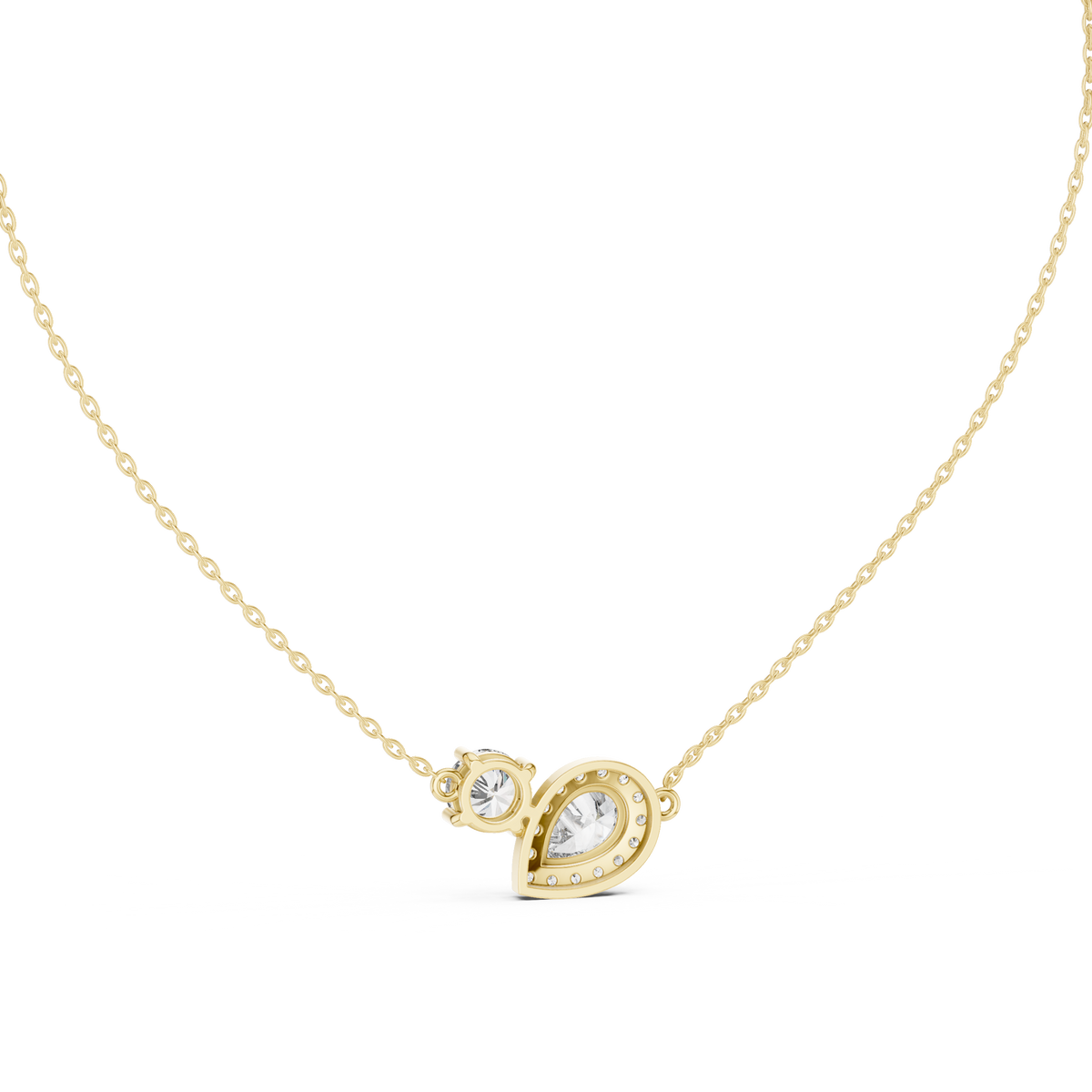 Toi et Moi Pear & Round Halo Lab Grown Diamond Pendant, Yellow Gold