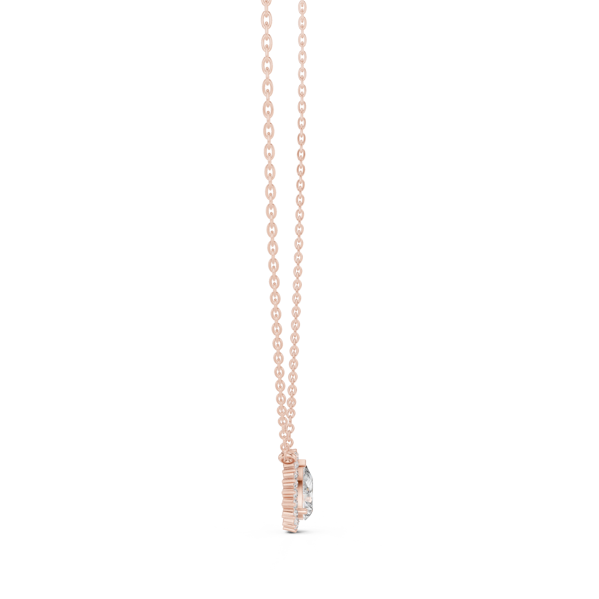 0.70 Carat Pear Halo Lab Grown Diamond Pendant, Rose Gold
