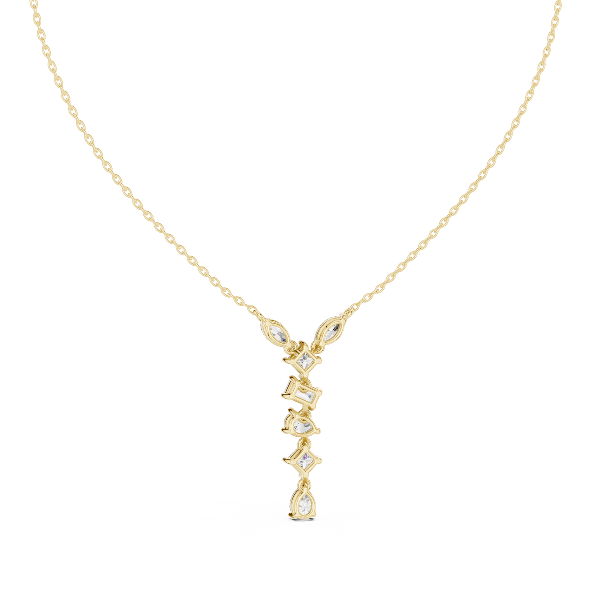 3.50 CT Multi Shape Lab Grown Diamond Drop Pendant, Yellow Gold