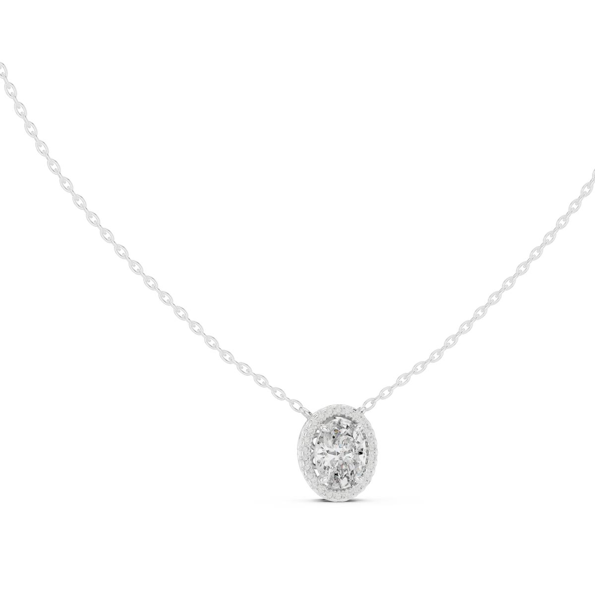 IGI Certified Oval Halo Lab Grown Diamond Pendant, White Gold