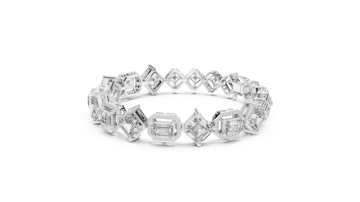 Emerald Cut & Asscher IGI Certified Lab Grown Diamond Tennis Bracelet, White Gold
