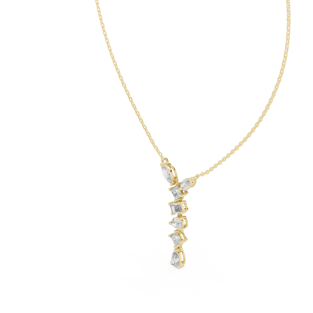 3.50 CT Multi Shape Lab Grown Diamond Drop Pendant, Yellow Gold
