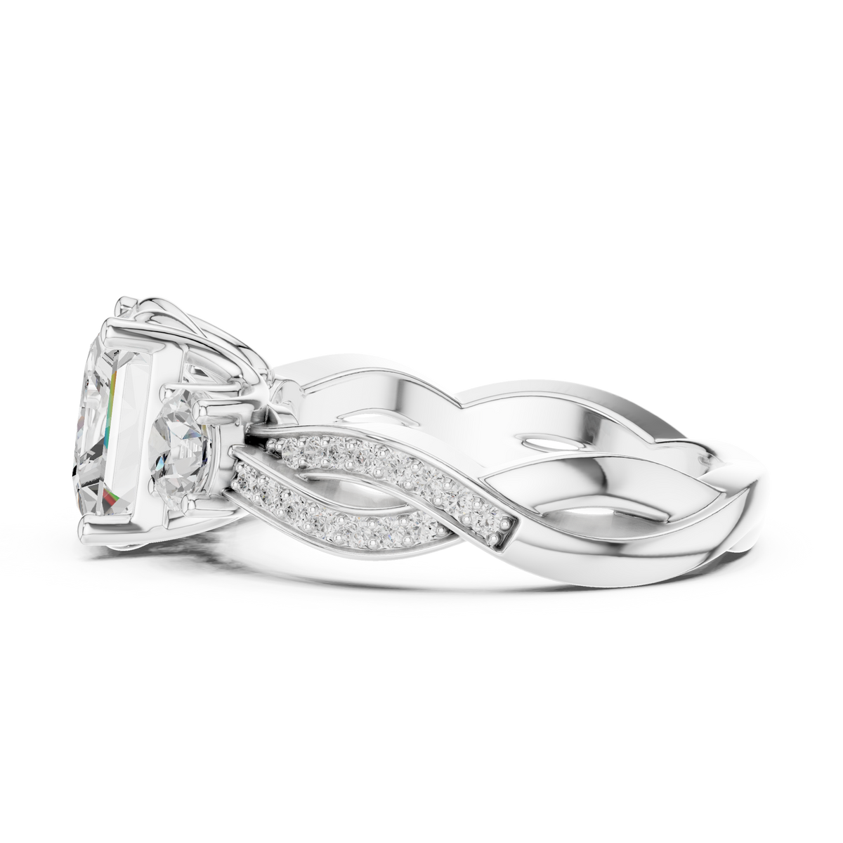 Princess Cut Lab-Grown Diamond Twisted Band Proposal Ring, White Gold