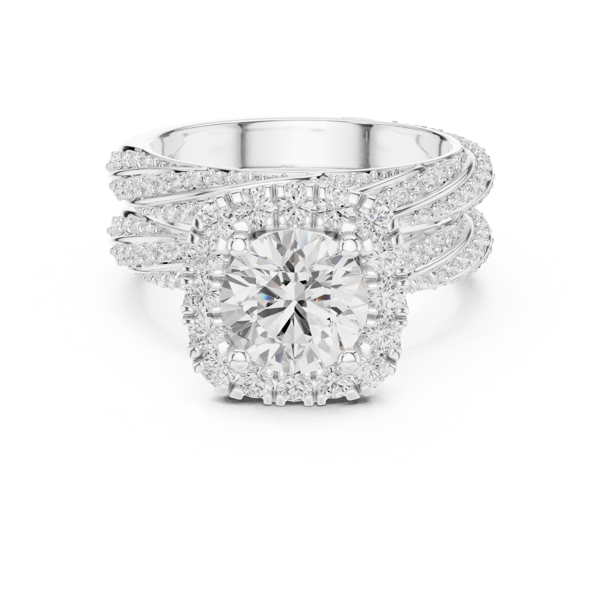 Round Cut Lab-Grown Diamond Halo Stackable Ring, White Gold