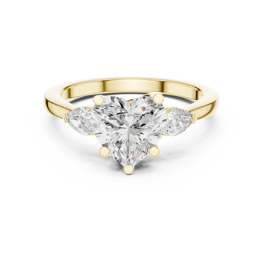 Heart Shape Lab-Grown Diamond Proposal Ring with Pear Side Stones, Yellow Gold