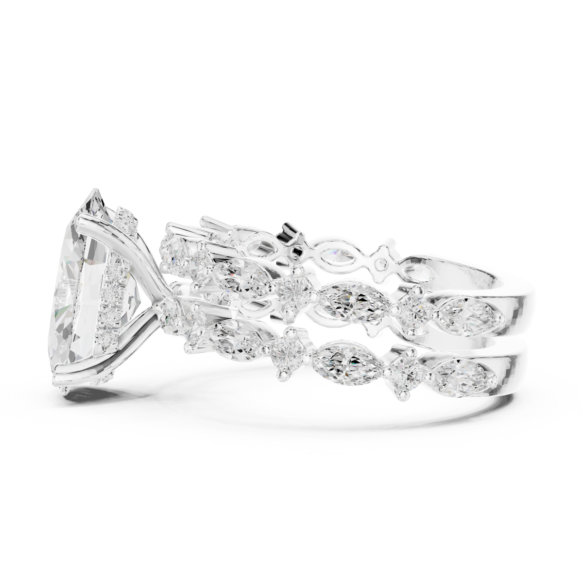 Oval Lab Grown Diamond Stackable Ring with Marquise & Round Accents, White Gold