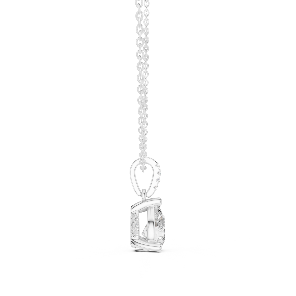 Pear Cut Lab Grown Diamond Solitaire Pendant with Diamond Bail Necklace, White Gold