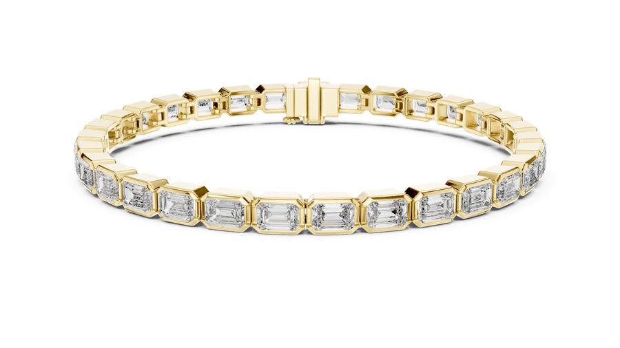 Bezel Emerald Cut Lab Grown Diamond Tennis Bracelet, Yellow Gold