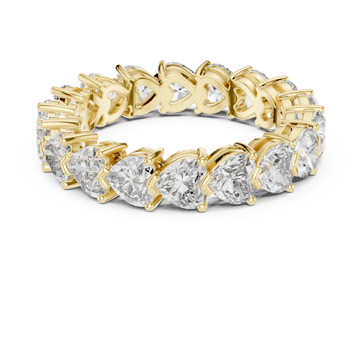 Heart Shape Lab Grown Diamond Eternity Band Ring, Yellow Gold