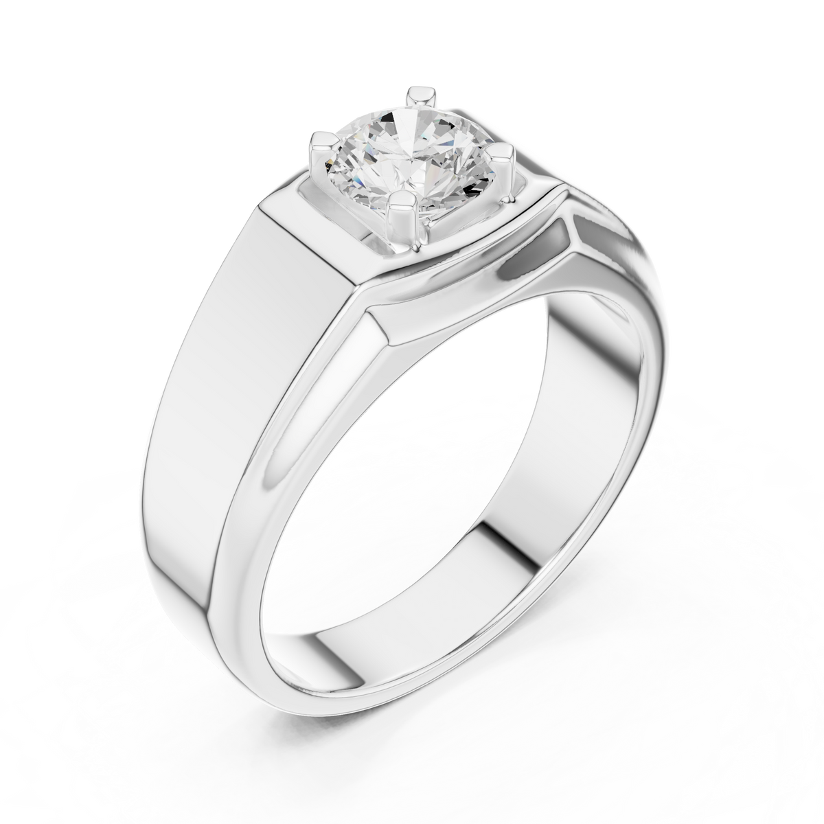 IGI Certified Round Cut Lab-Grown Diamond Men's Prong-Set Ring, White Gold