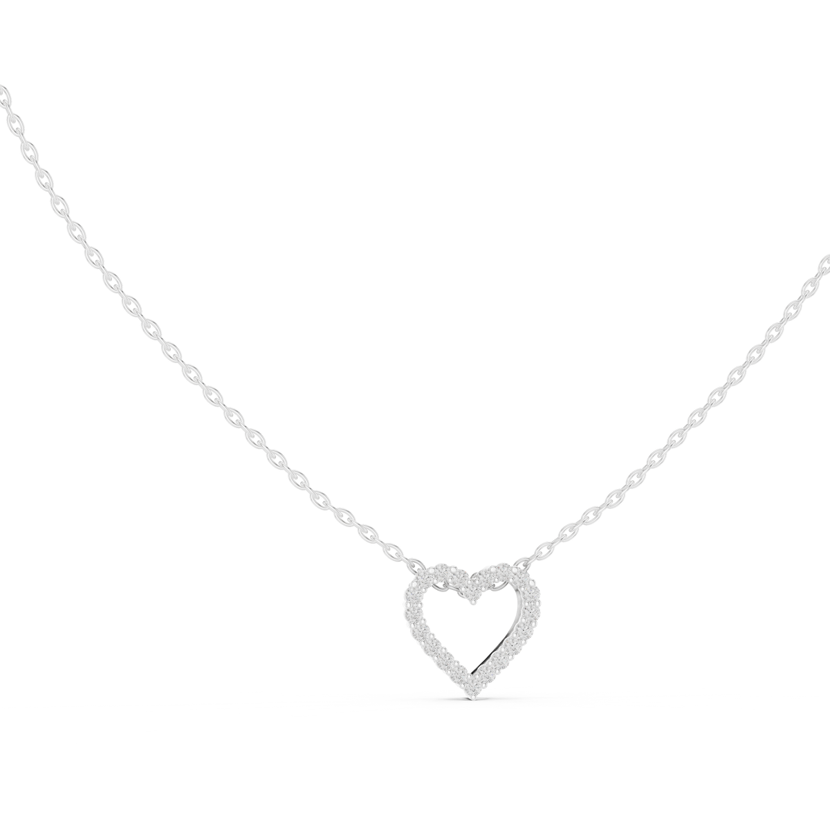 0.20 CT Round Lab Grown Diamond Open Heart Pendant, White Gold