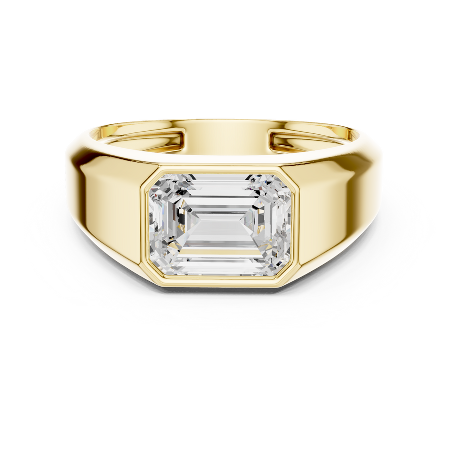 2.00 CT Emerald Cut Lab Grown Diamond Men's Ring, Yellow Gold