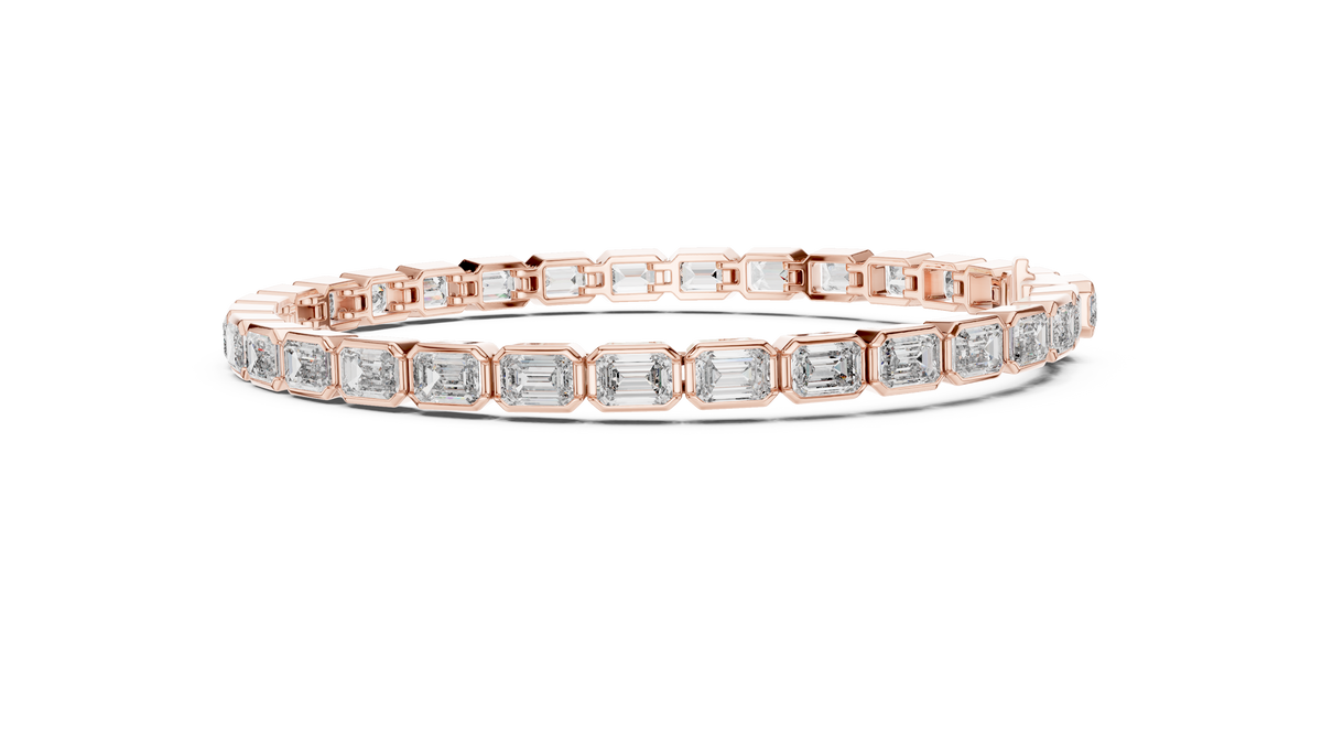 Bezel Emerald Cut Lab Grown Diamond Tennis Bracelet, Rose Gold
