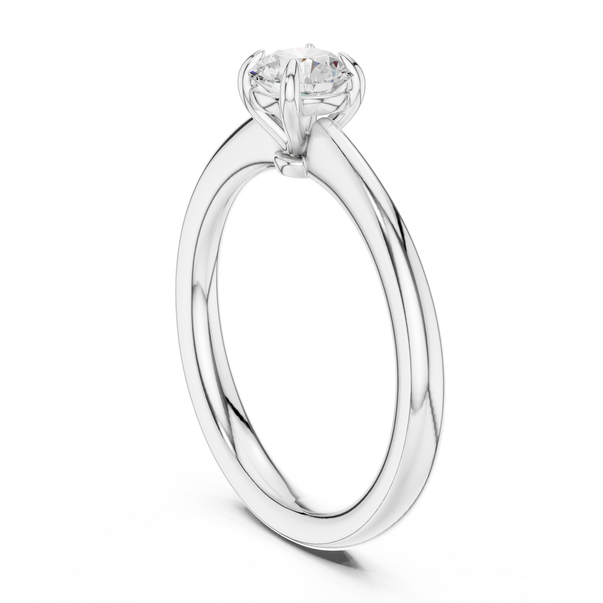 Classic Four-Prong Solitaire Round Lab Grown Diamond Office Wear Ring, White Gold