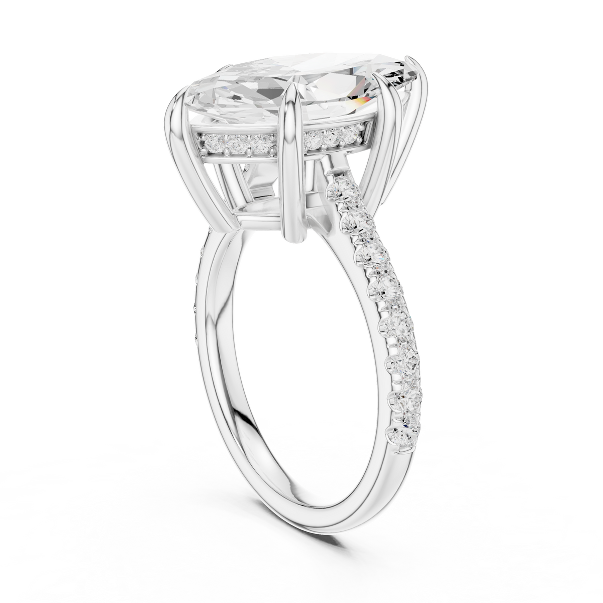 Marquise Cut Lab-Grown Diamond Anniversary Ring with Hidden Halo, White Gold