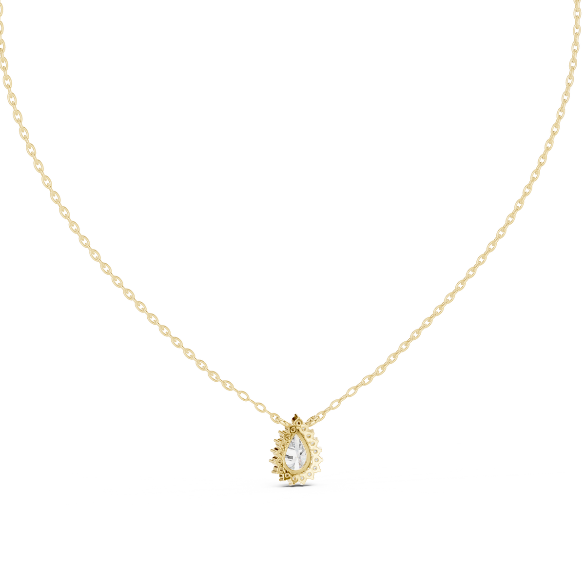 0.70 Carat Pear Halo Lab Grown Diamond Pendant, Yellow Gold