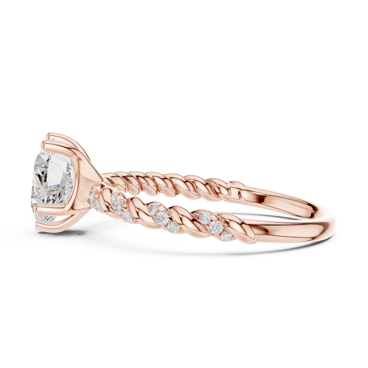 Heart Shaped Diamond Twisted Band Ring, Rose Gold